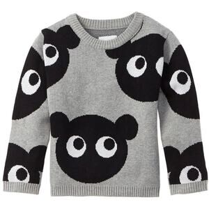 Huxbaby Jumper Grey Marle Black Panda Print Crewneck Knot Sweater Boy’s Size 5